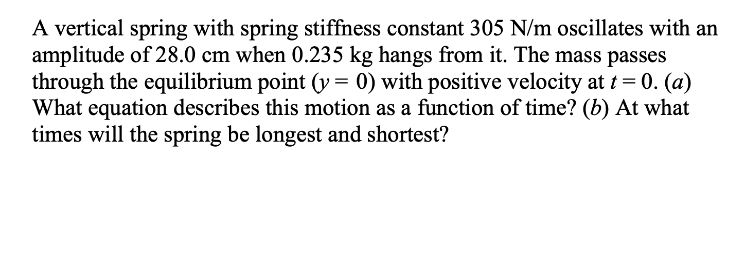 A vertical spring with spring stiffness constant