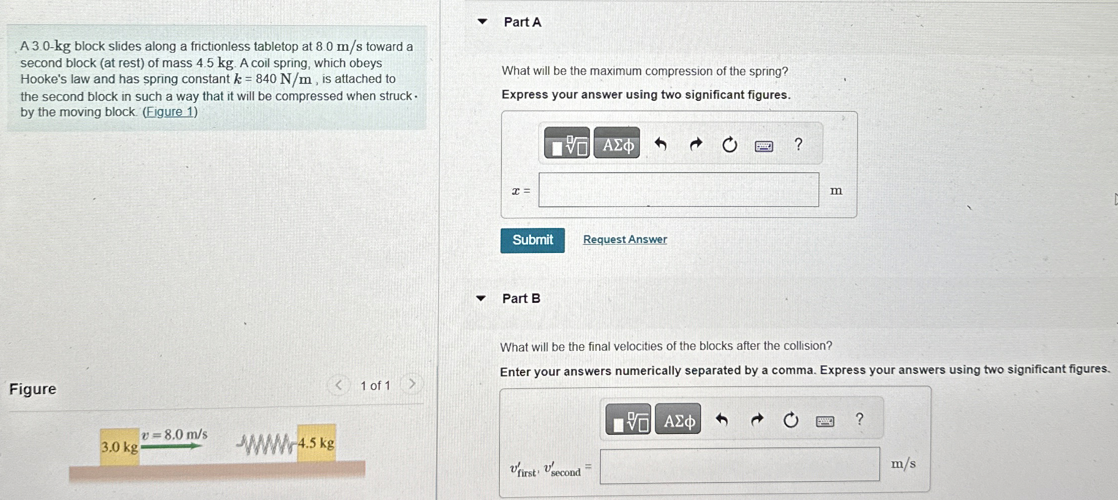 A 3 . 0 - kg block slides along a frictionless