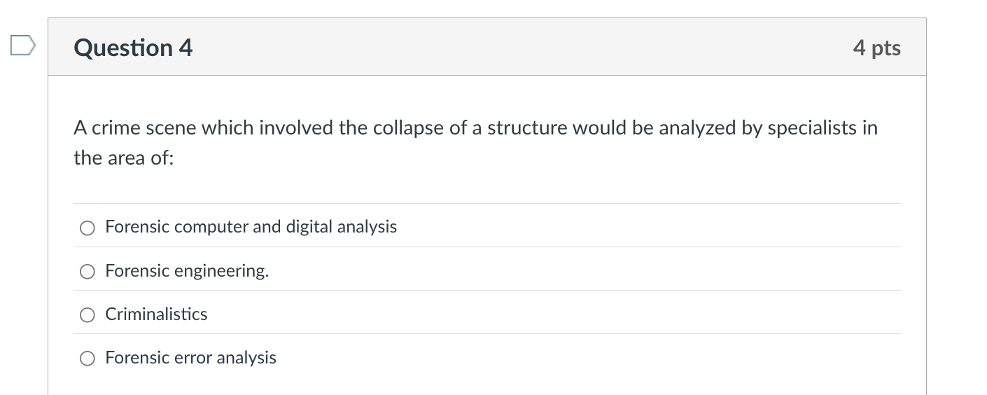 Question 4 A crime scene which involved the