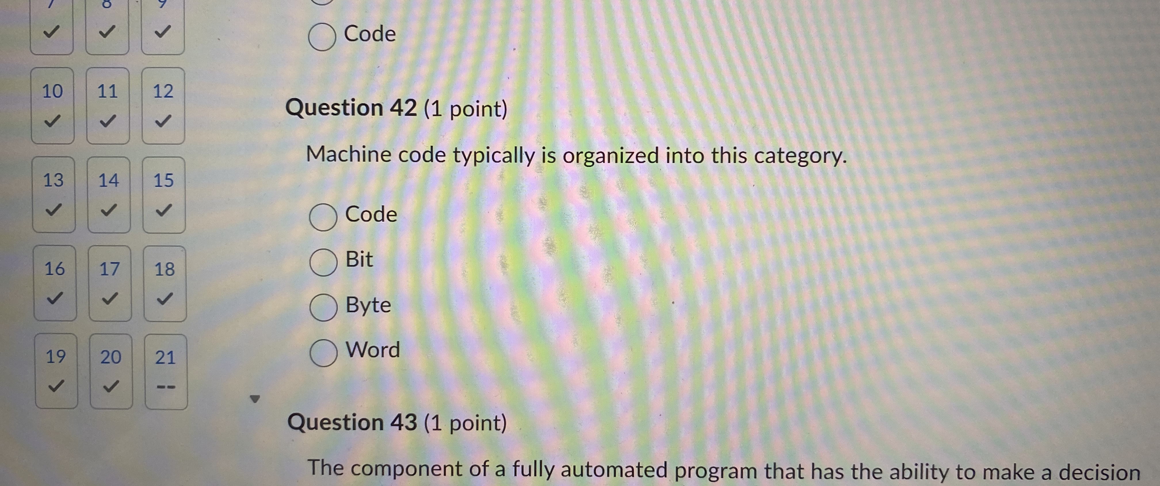 Question 4 3 ( 1 point ) The component of a fully