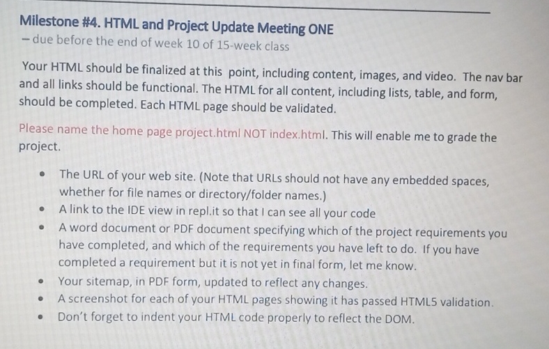 Milestone # 4 . HTML and Project Update Meeting