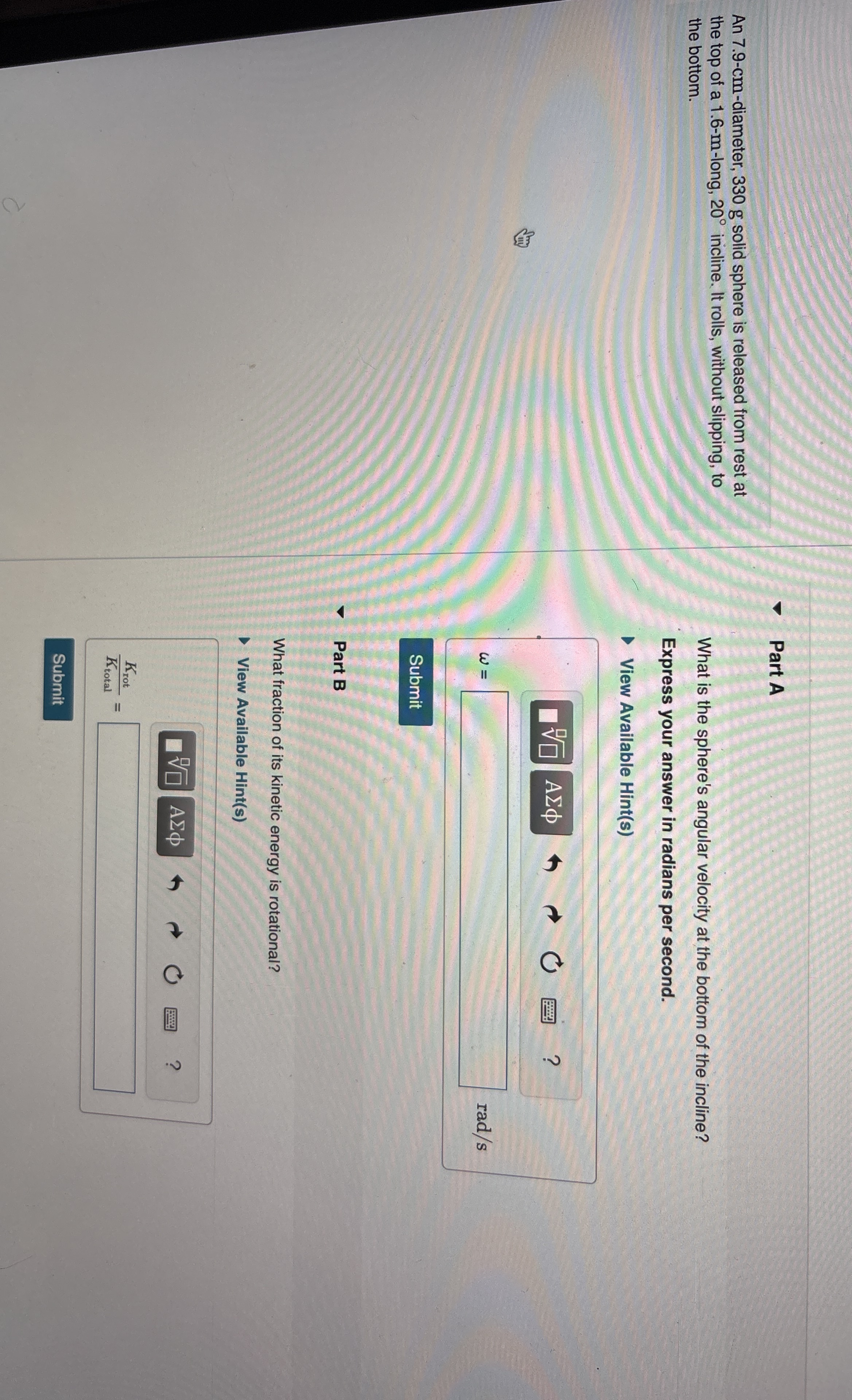 An 7 . 9 - c m - diameter, 3 3 0 g solid sphere