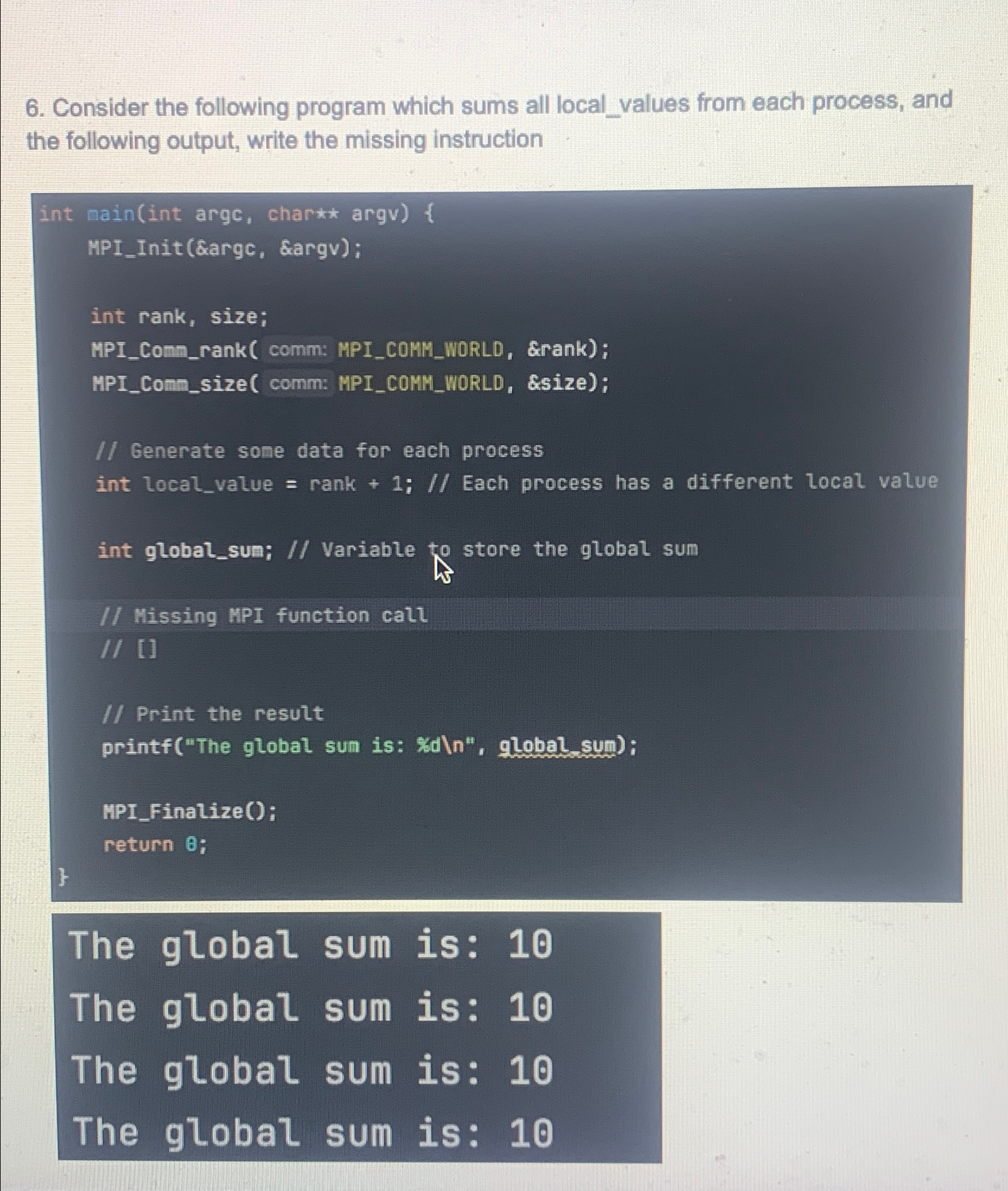 Consider the following program which sums all