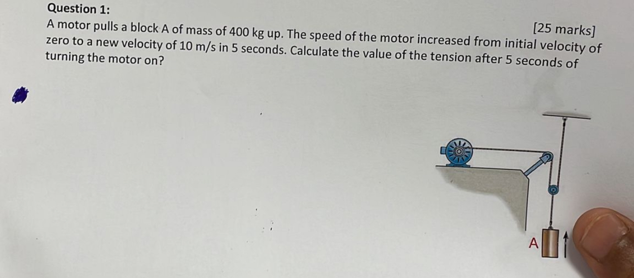 Question 1 : A motor pulls a block A of mass of 4