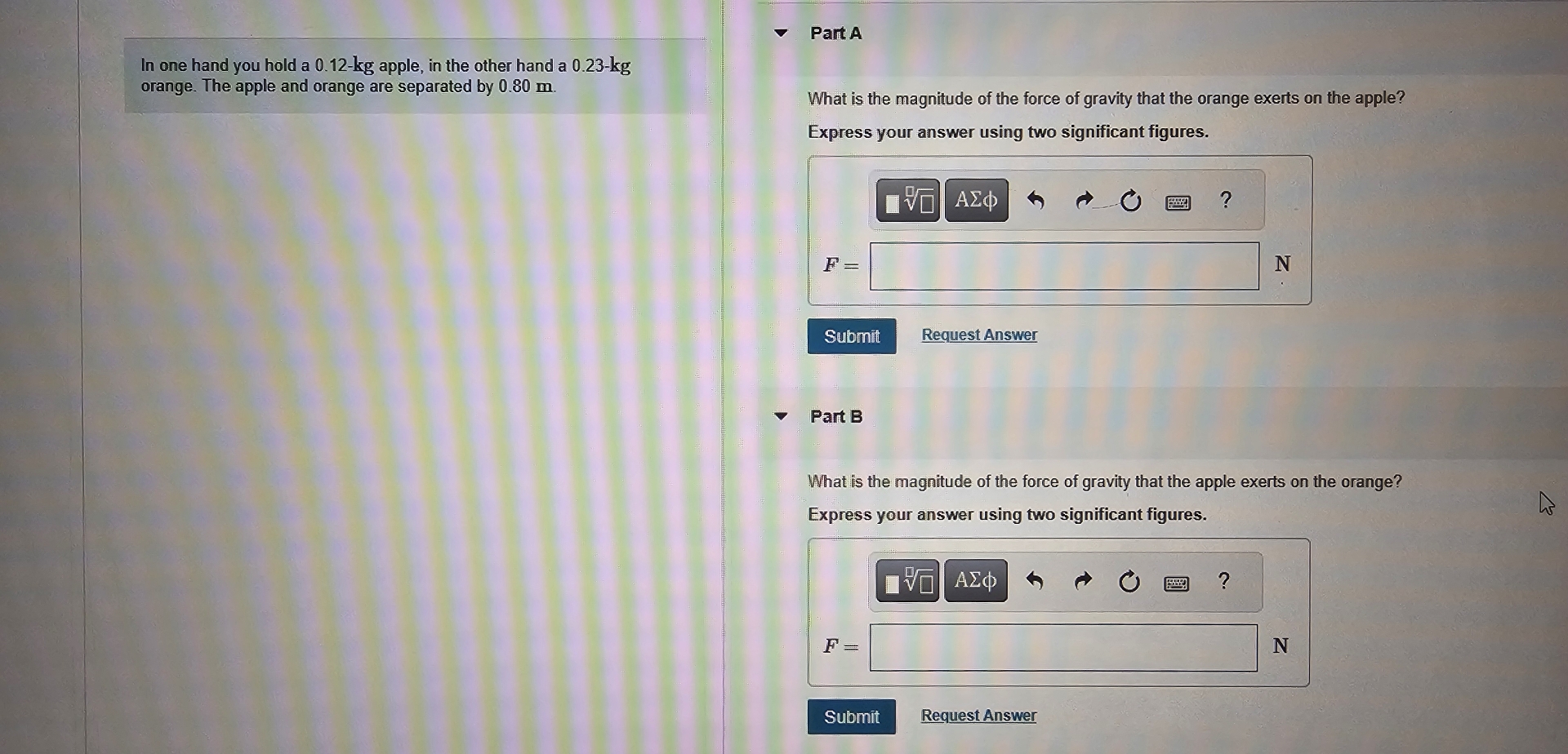 In one hand you hold a 0 . 1 2 - k g apple, in