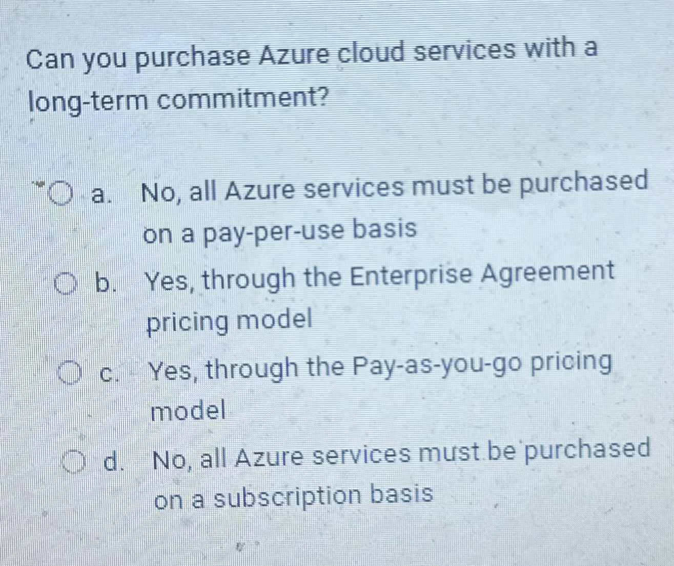 Can you purchase Azure cloud services with a long