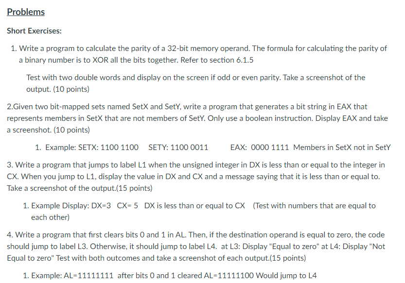 I need help solving these 4 masm assembly x 8 6