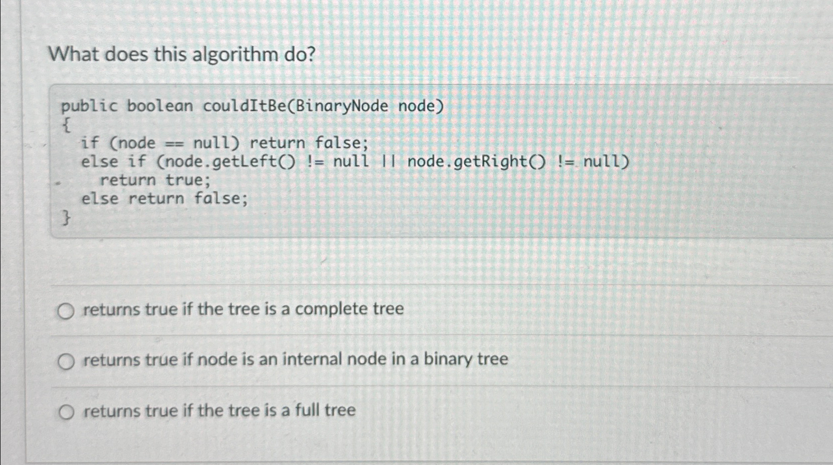 What does this algorithm do ? returns true if the