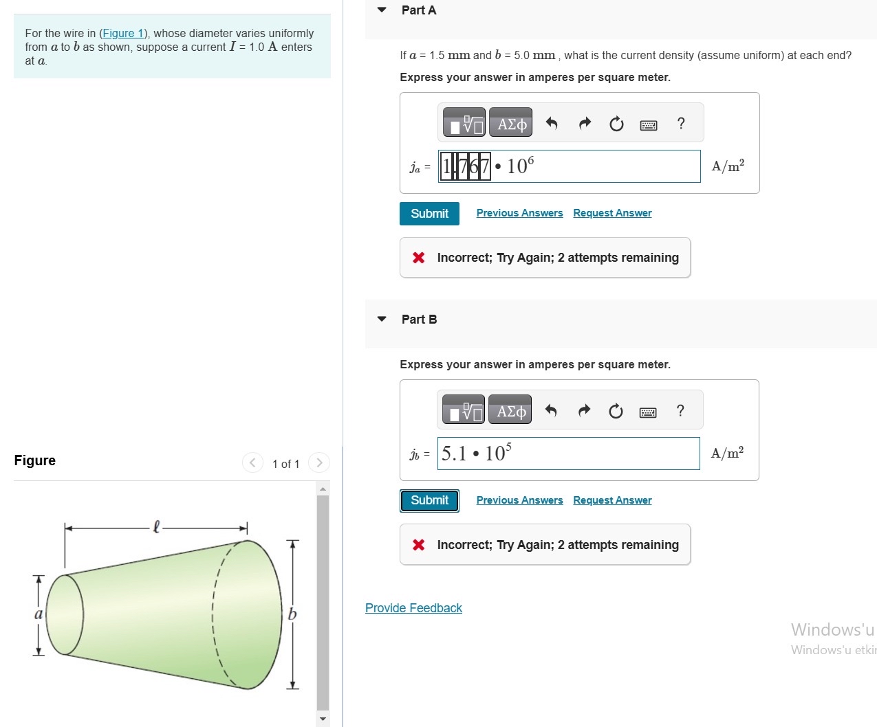 Part A For the wire in ( Figure 1 ) , whose