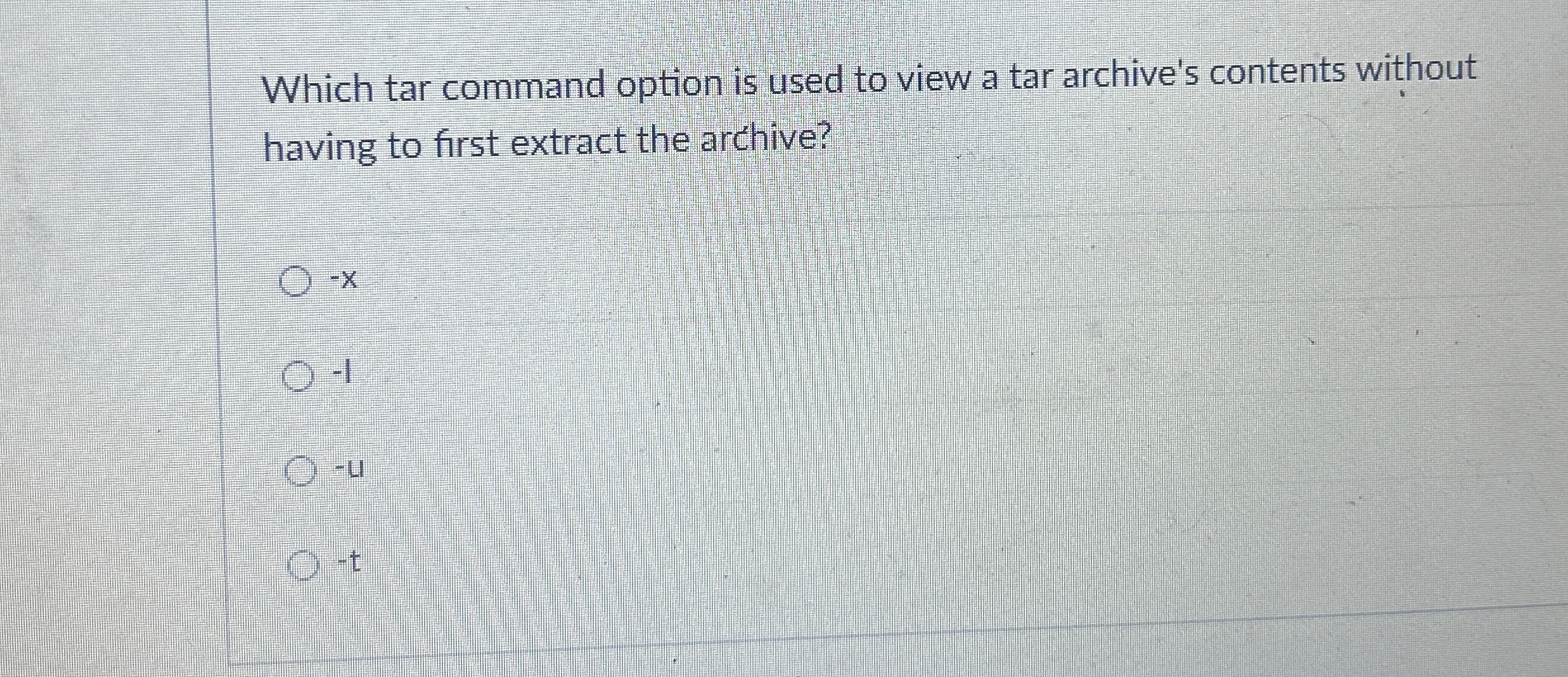 Which tar command option is used to view a tar