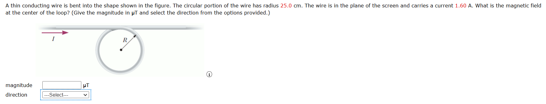 at the center of the loop? ( Give the magnitude