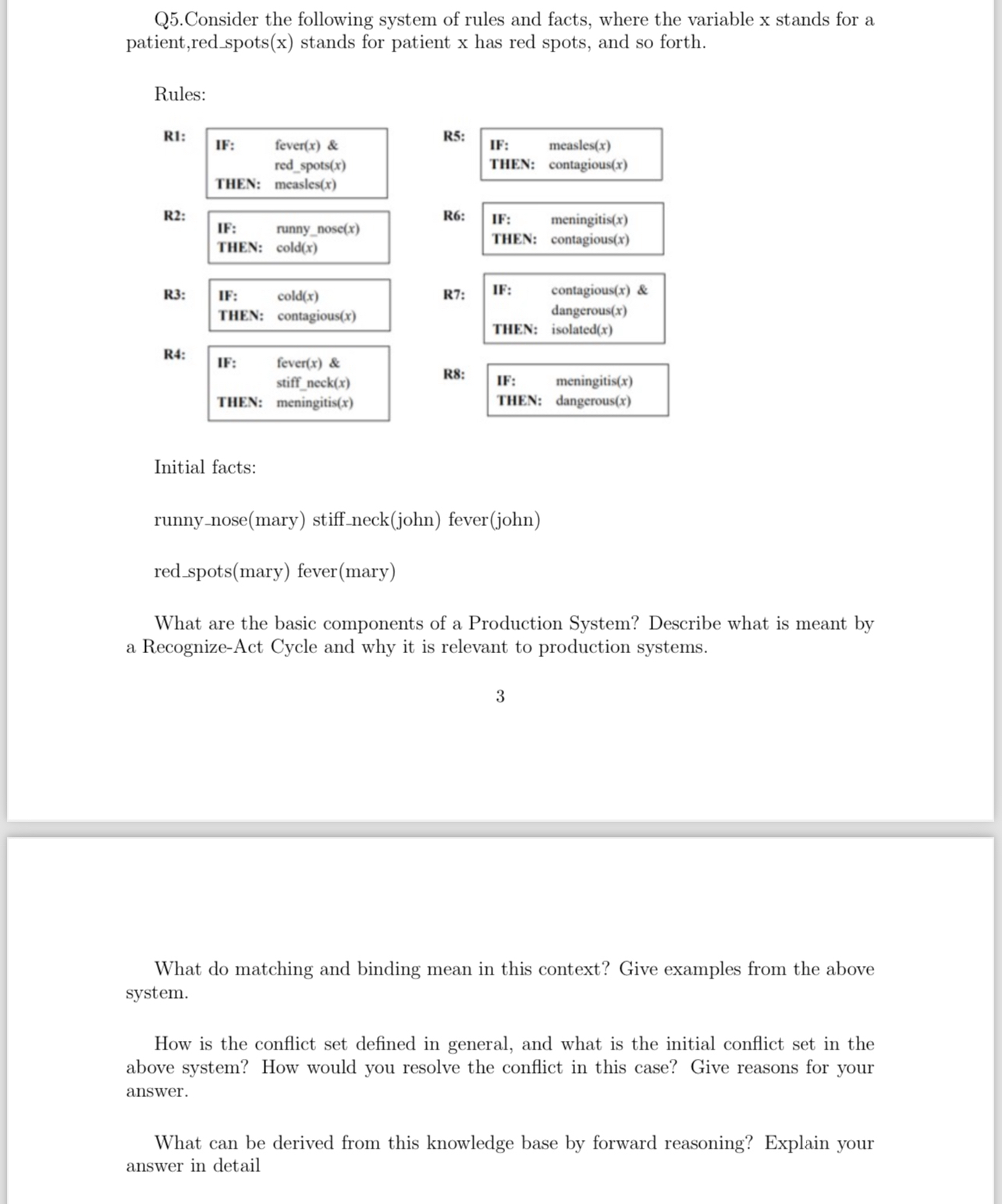 Q 5 . Consider the following system of rules and