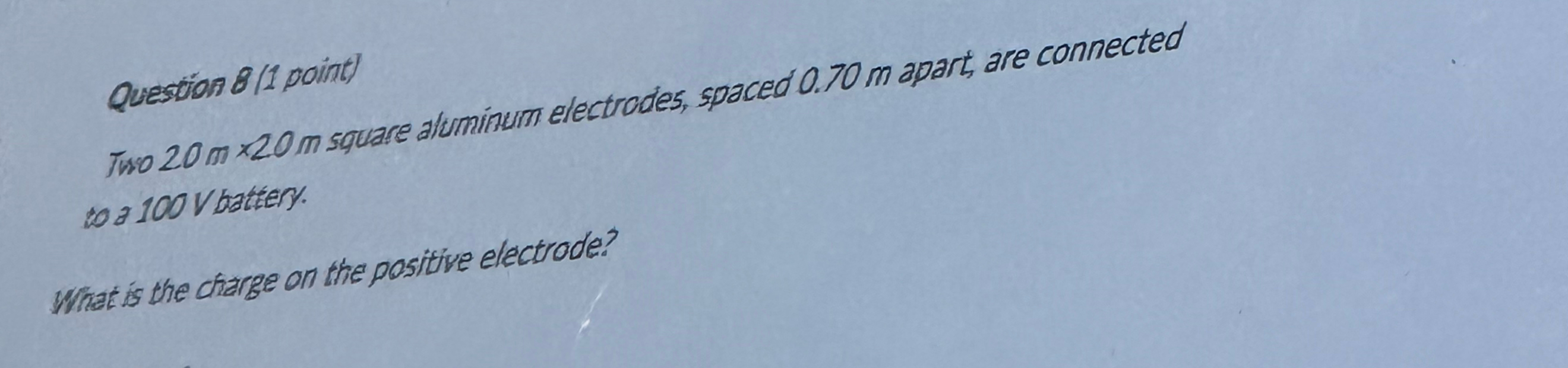 Two 2 0 m 2 0 m square aluminum electrodes,