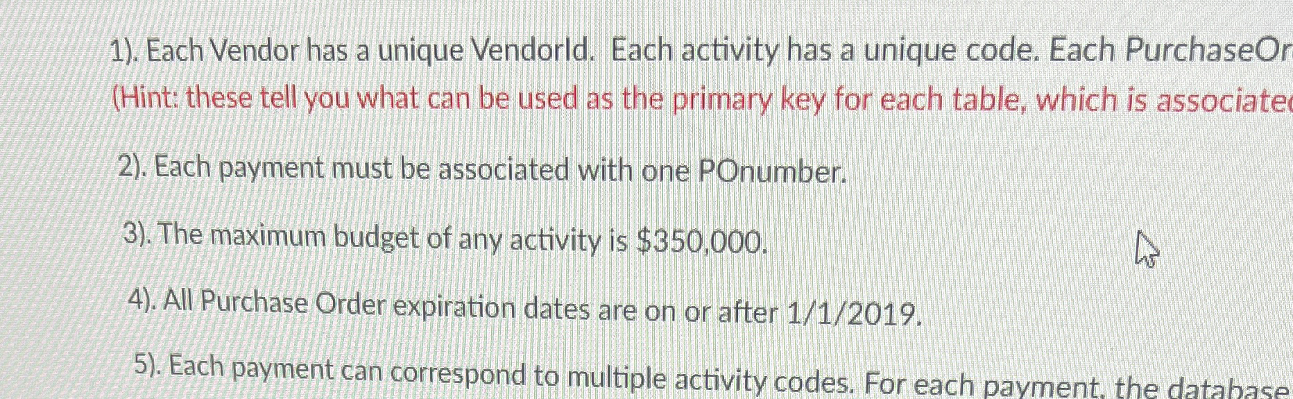 . Each Vendor has a unique Vendorld. Each