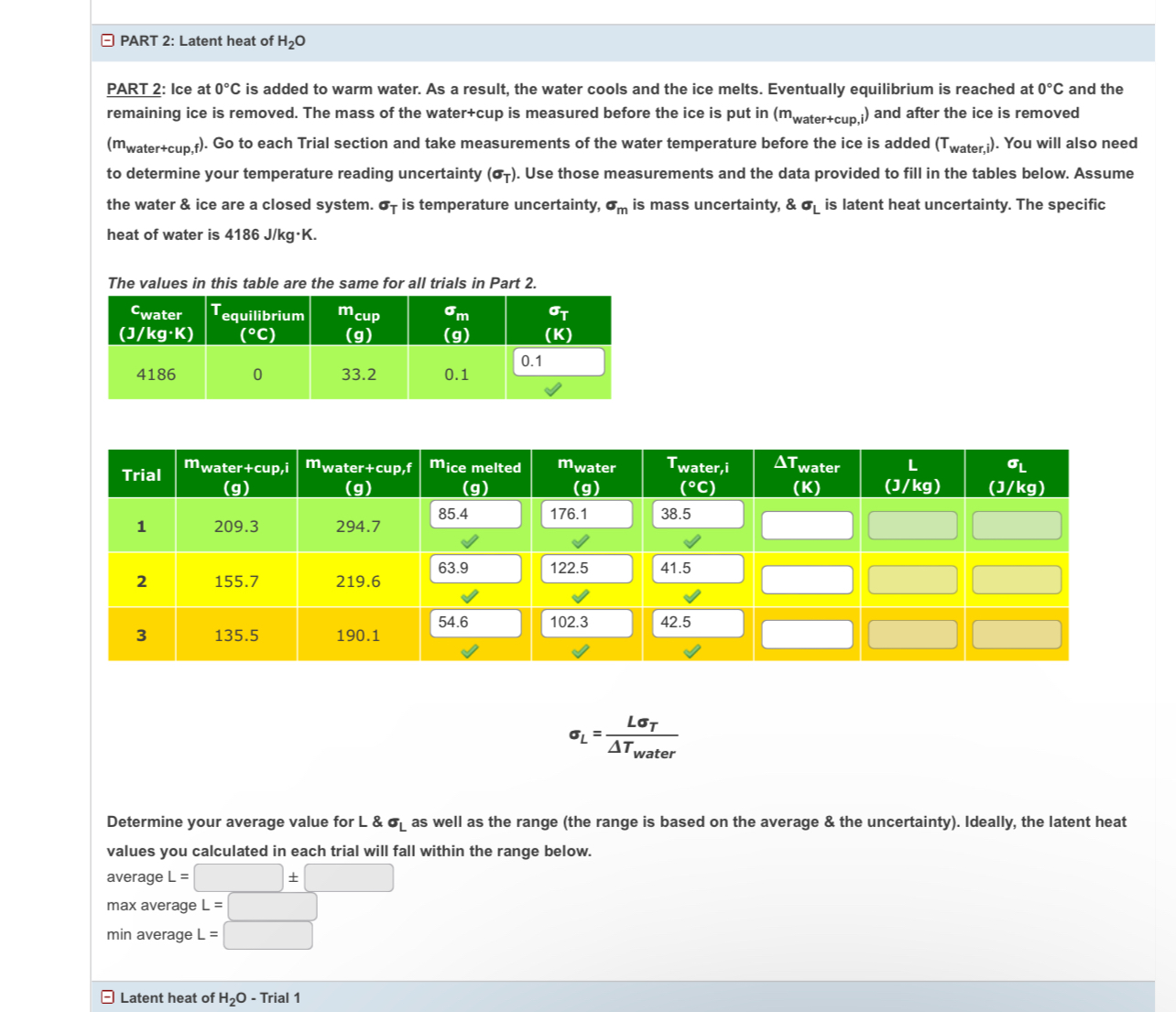 PART 2 : Latent heat of H 2 O PART 2 : Ice at 0 C