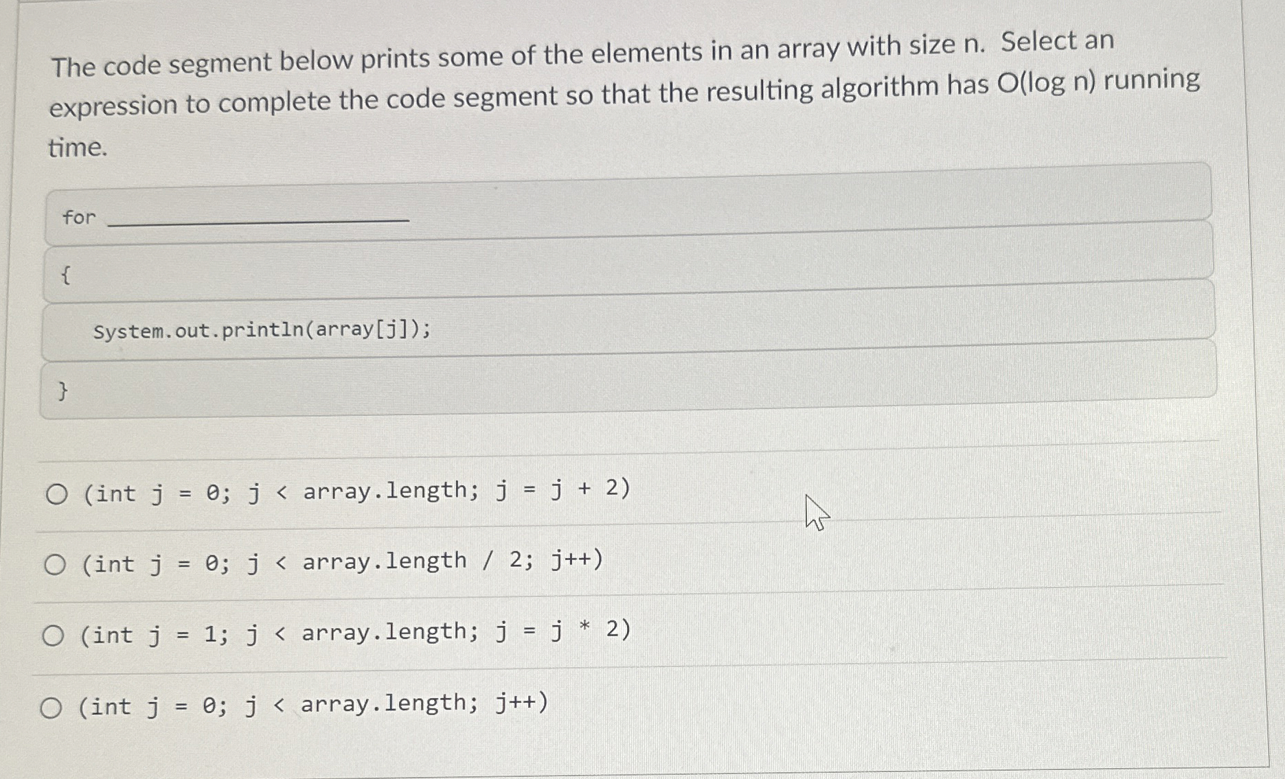 The code segment below prints some of the
