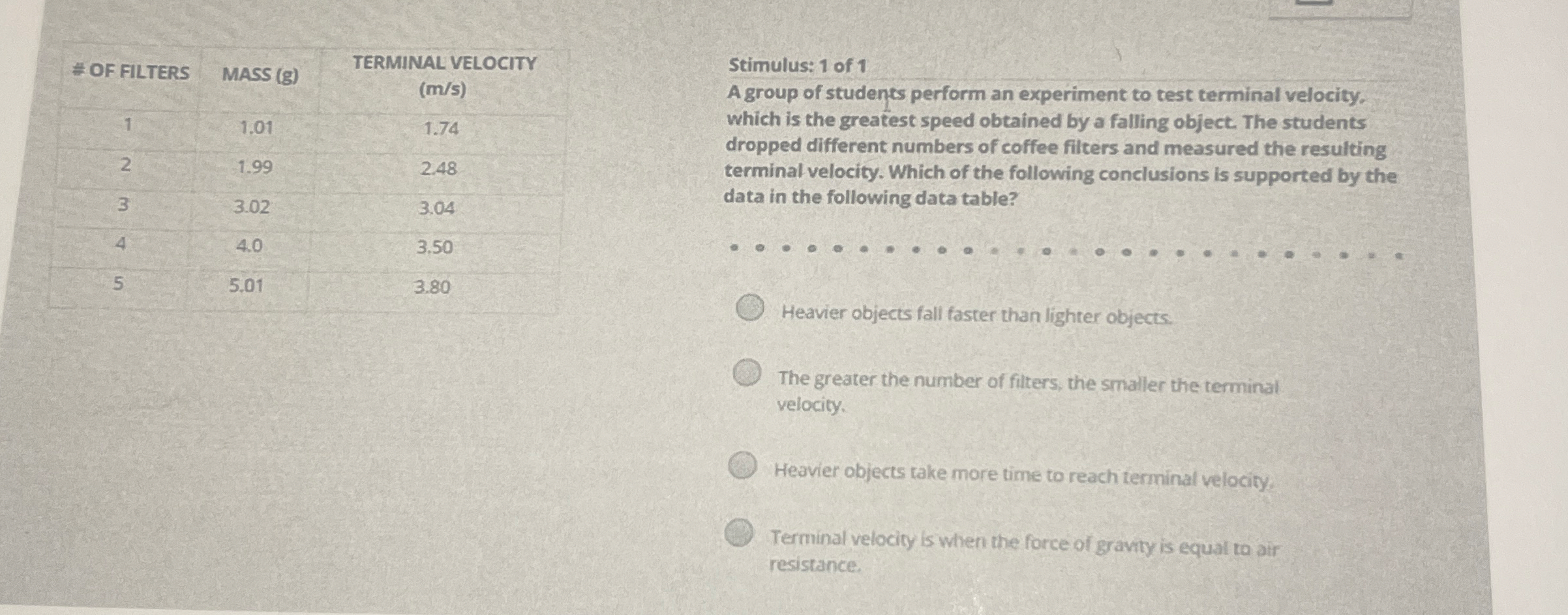 \ table [ [ #OF FILTERS,MASS ( g ) , \ table [ [