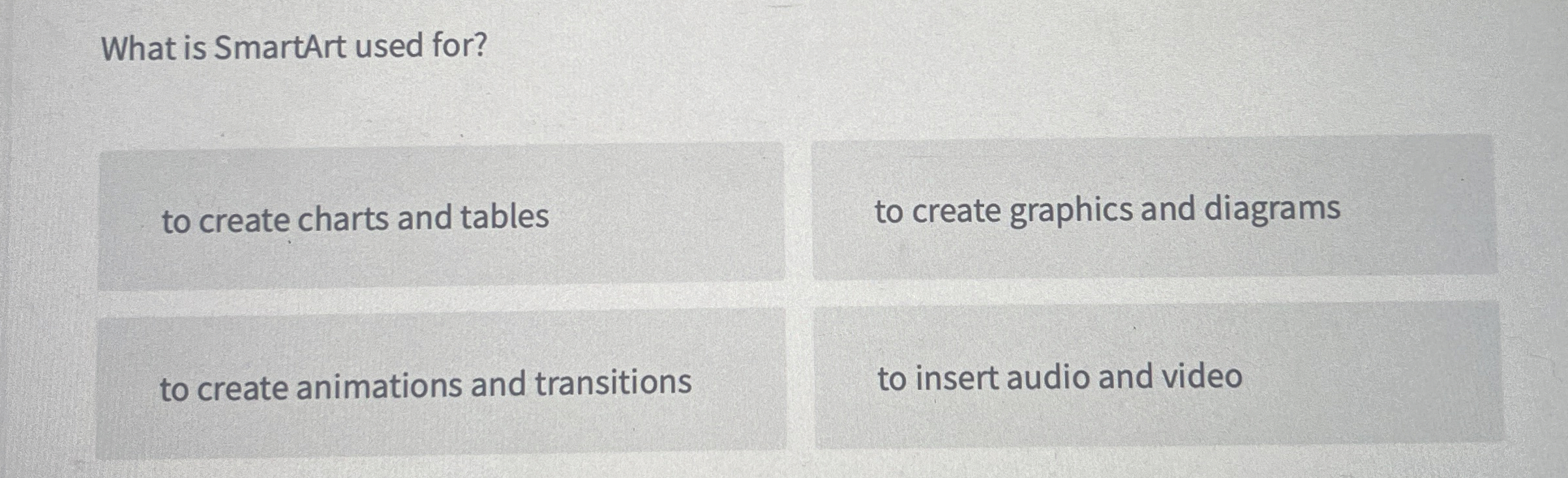 What is SmartArt used for? to create charts and