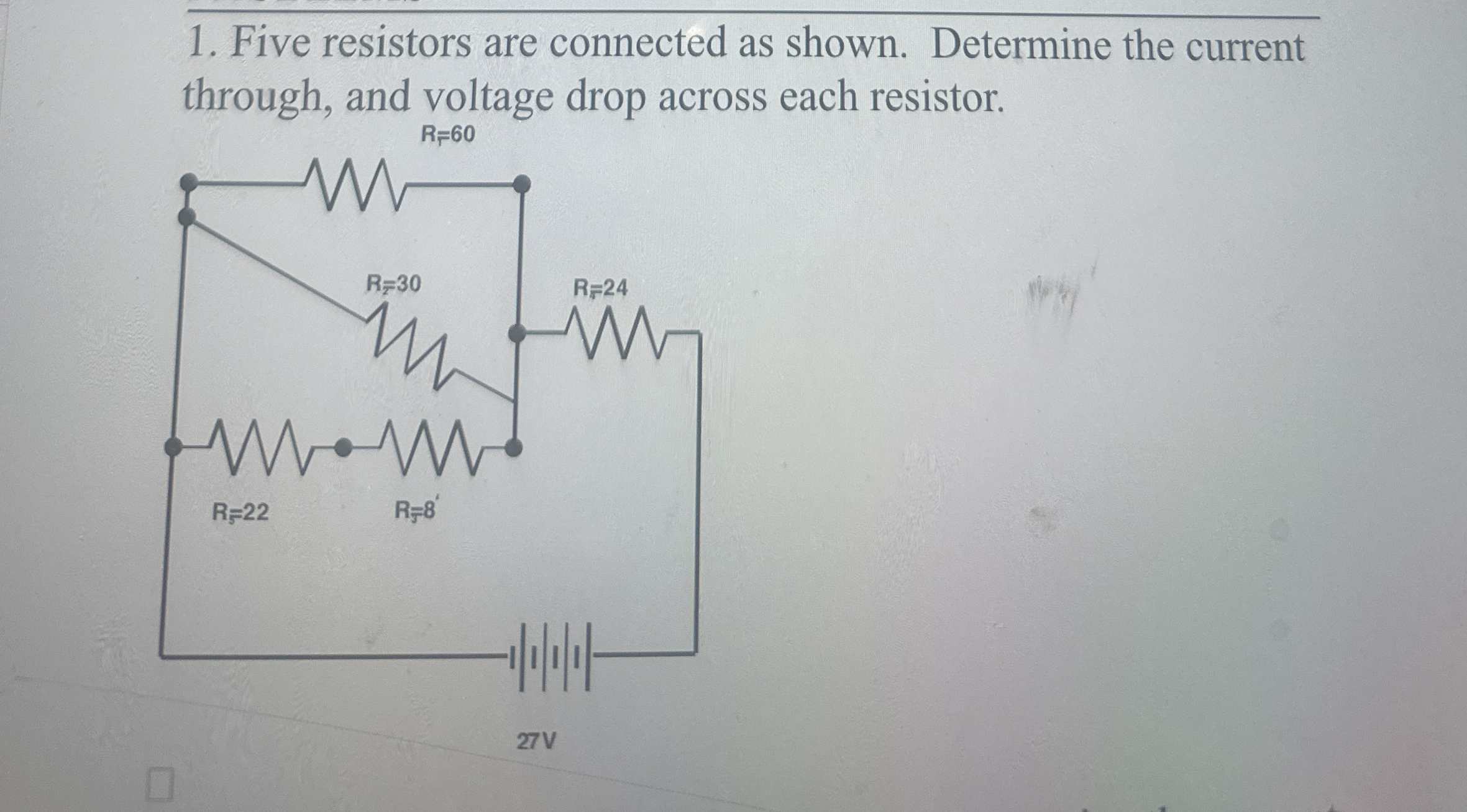 Five resistors are connected as shown. Determine