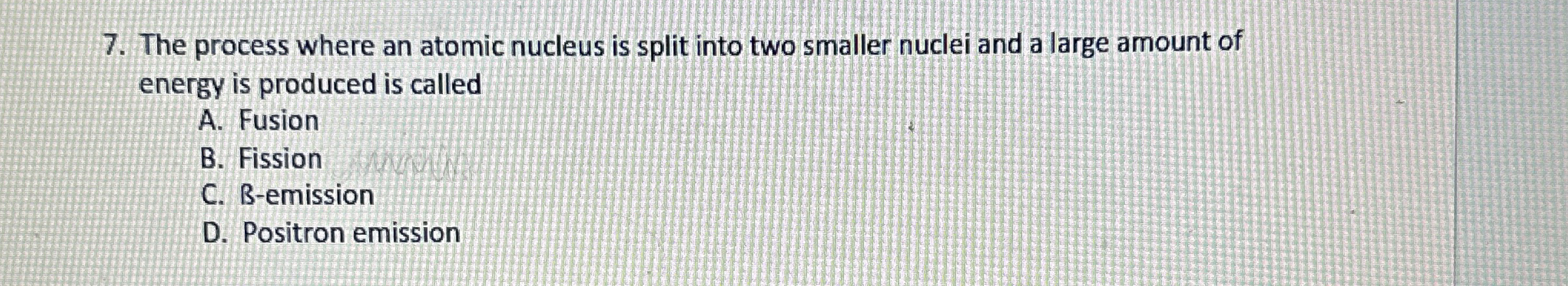 The process where an atomic nucleus is split into