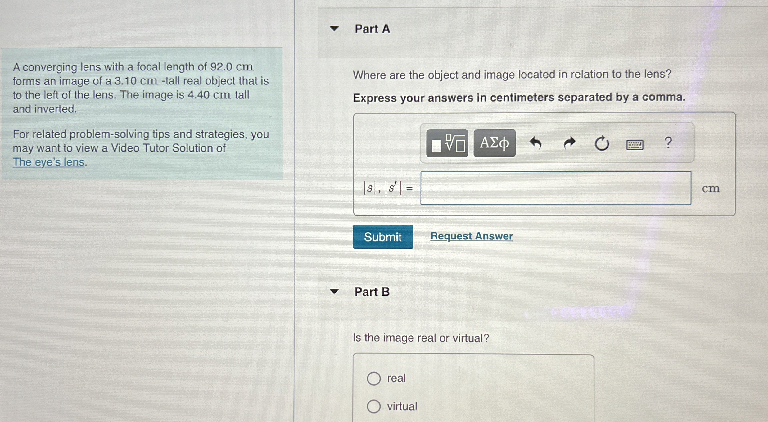 A converging lens with a focal length of 9 2 . 0