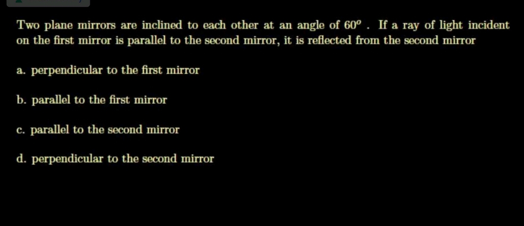 Two plane mirrors are inclined to each other at