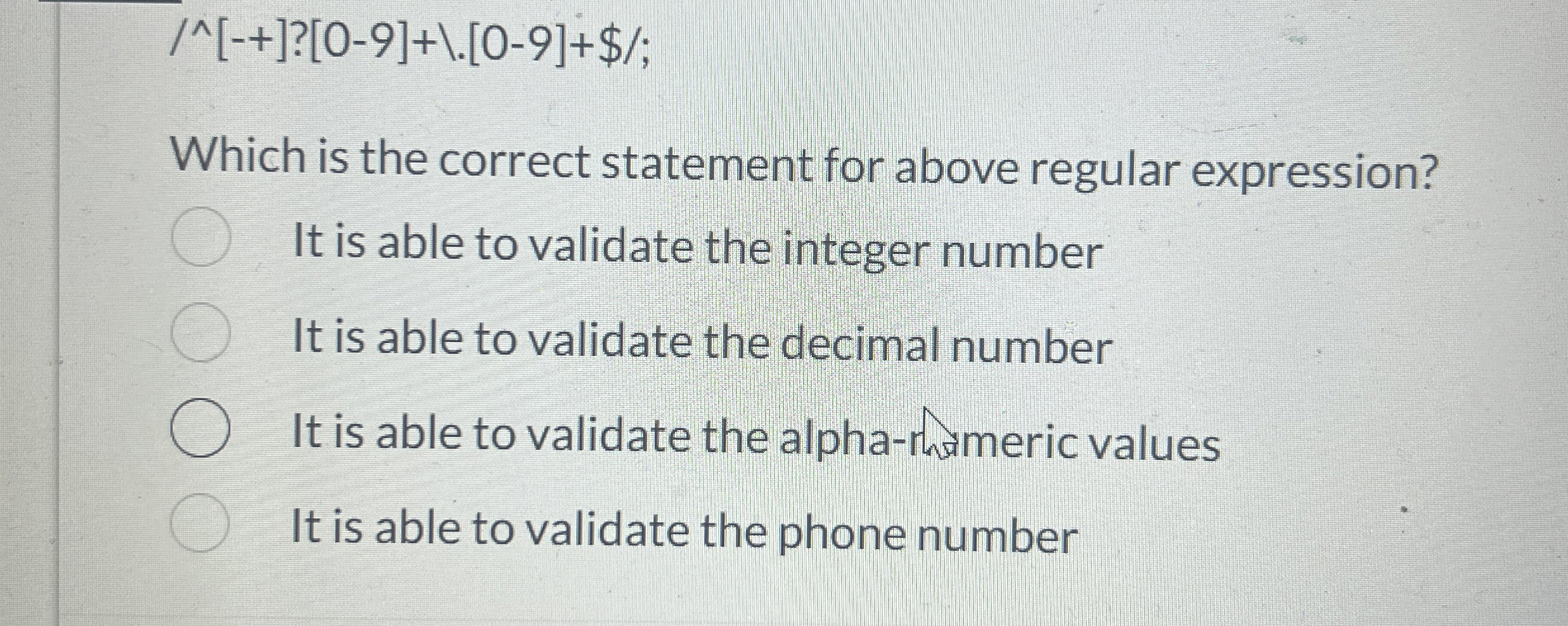 / ? [ 0 - 9 ] + 1 . [ 0 - 9 ] + $ / ; Which is