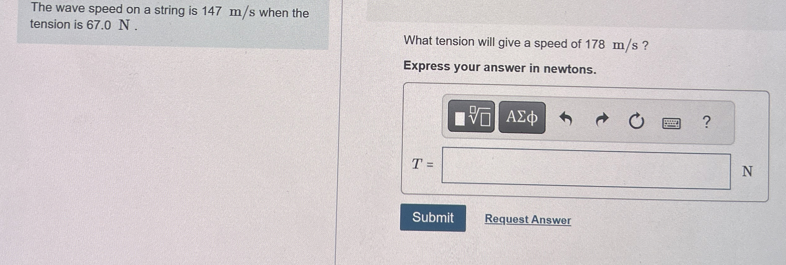 The wave speed on a string is 1 4 7 m s when the