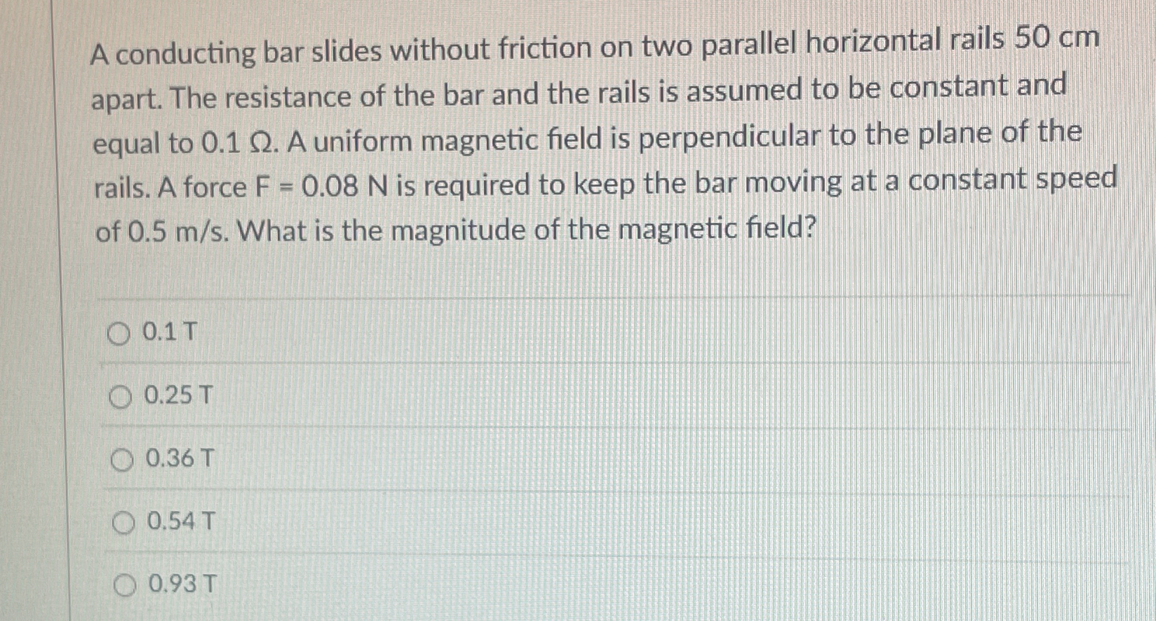 A conducting bar slides without friction on two