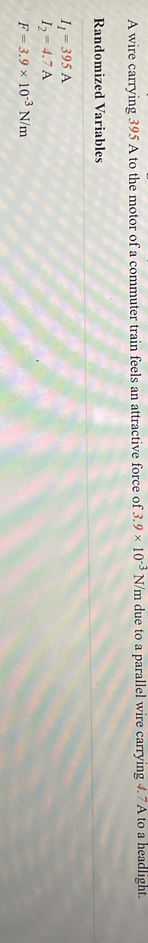 A wire carrying 3 9 5 A to the motor of a