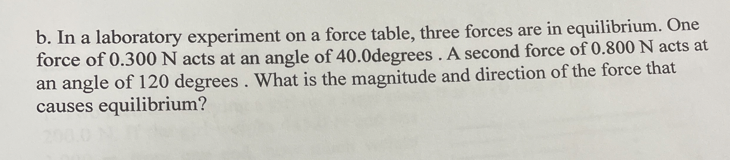 b . In a laboratory experiment on a force table,