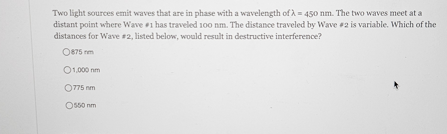 Two light sources emit waves that are in phase