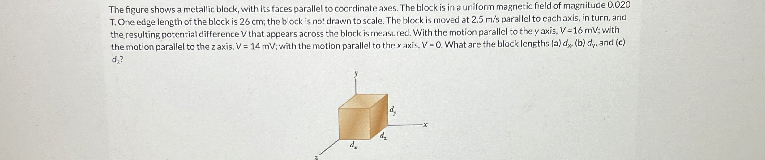 The figure shows a metallic block, with its faces