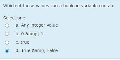 Which of these values can a boolean variable