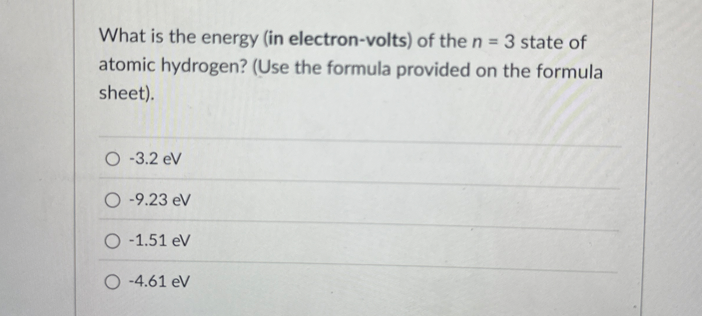 What is the energy ( in electron - volts ) of the