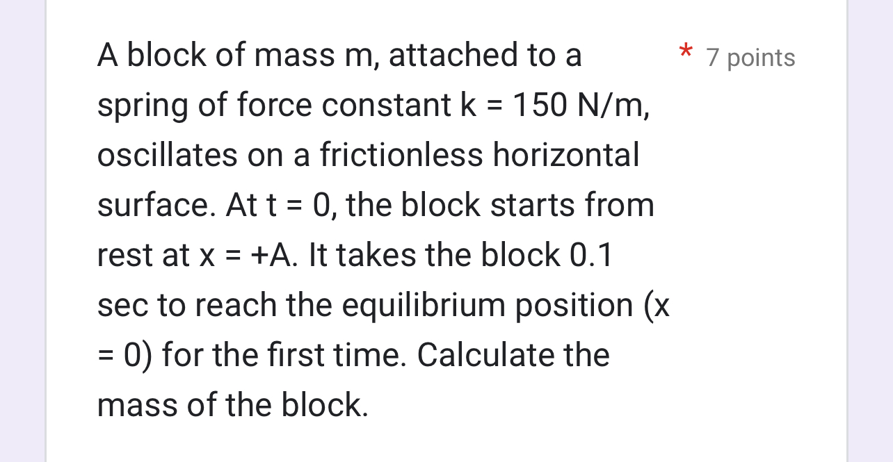 A block of mass m , attached to a 7 points spring
