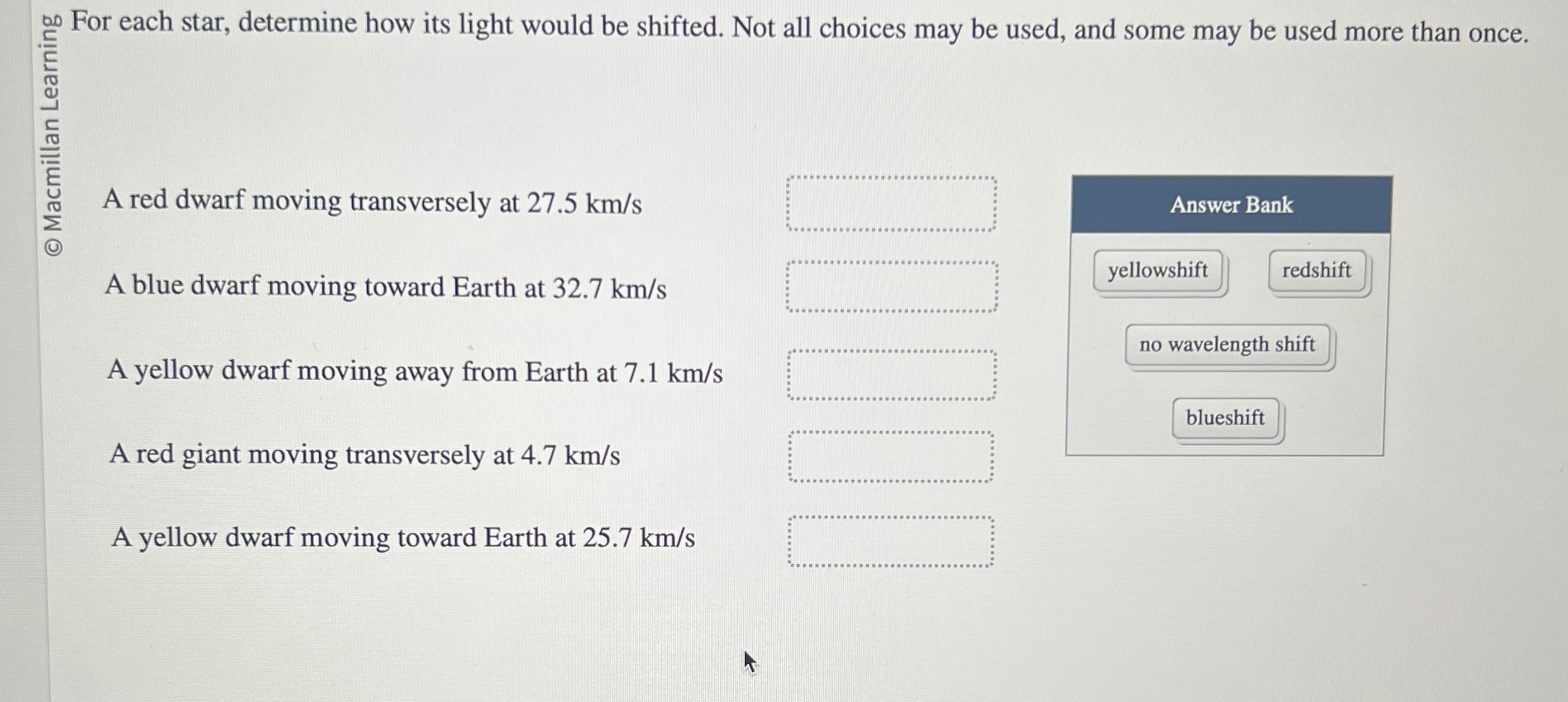 For each star, determine how its light would be