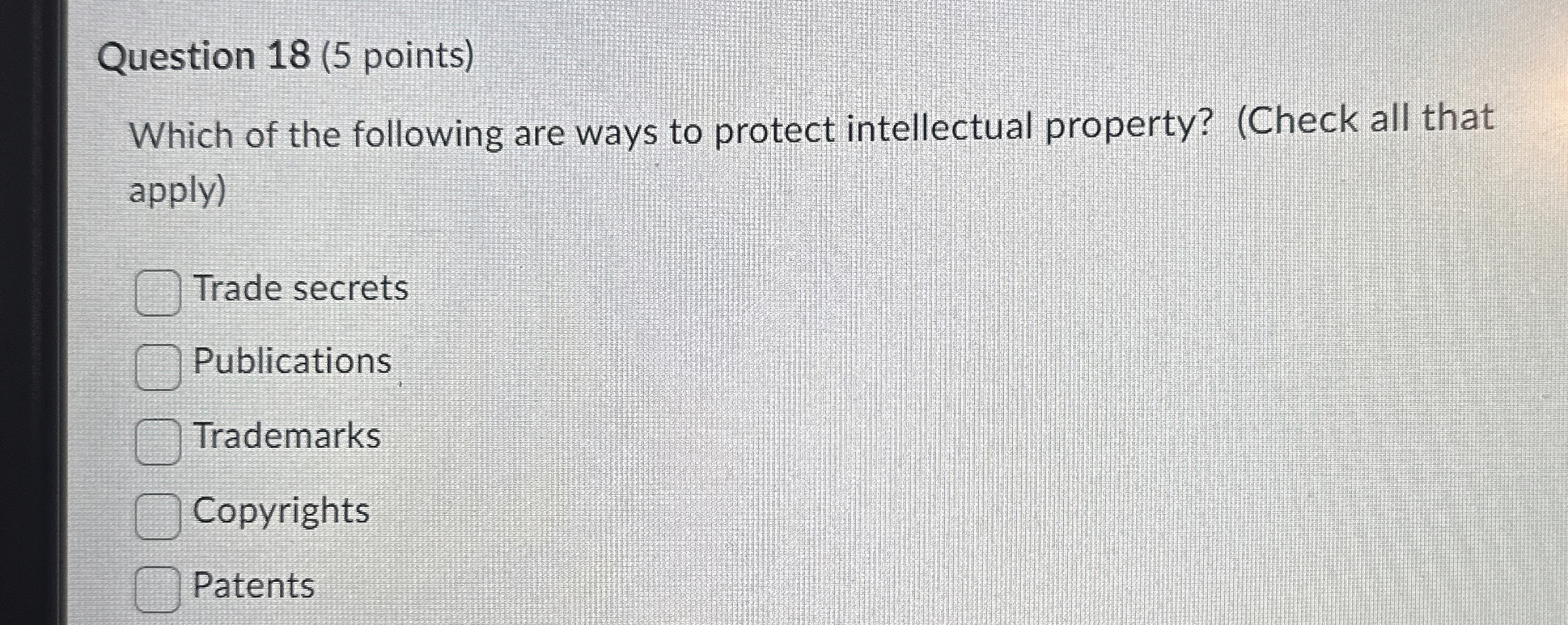 Question 1 8 ( 5 points ) Which of the following
