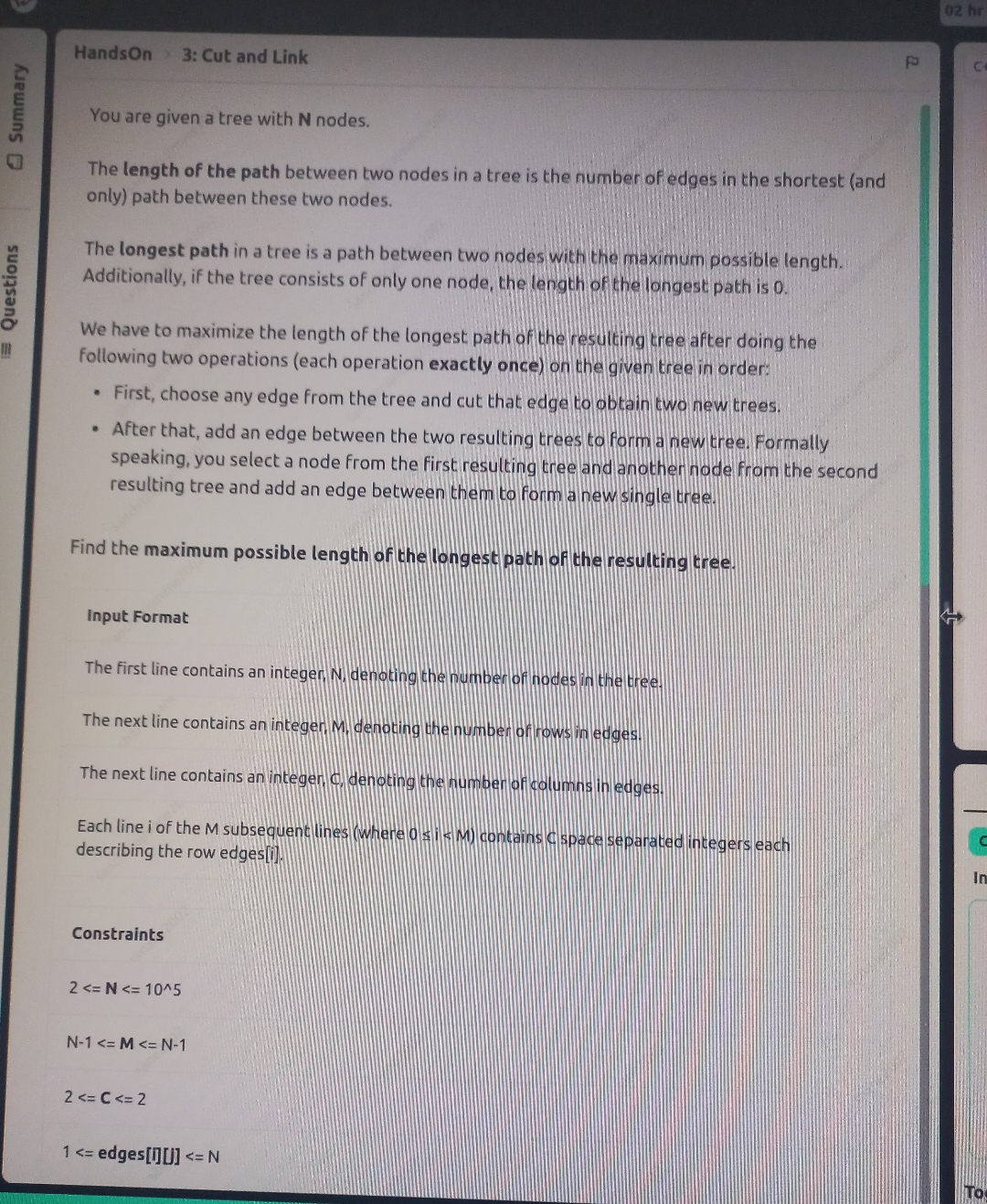 HandsOn 3 : Cut and Link You are given a tree