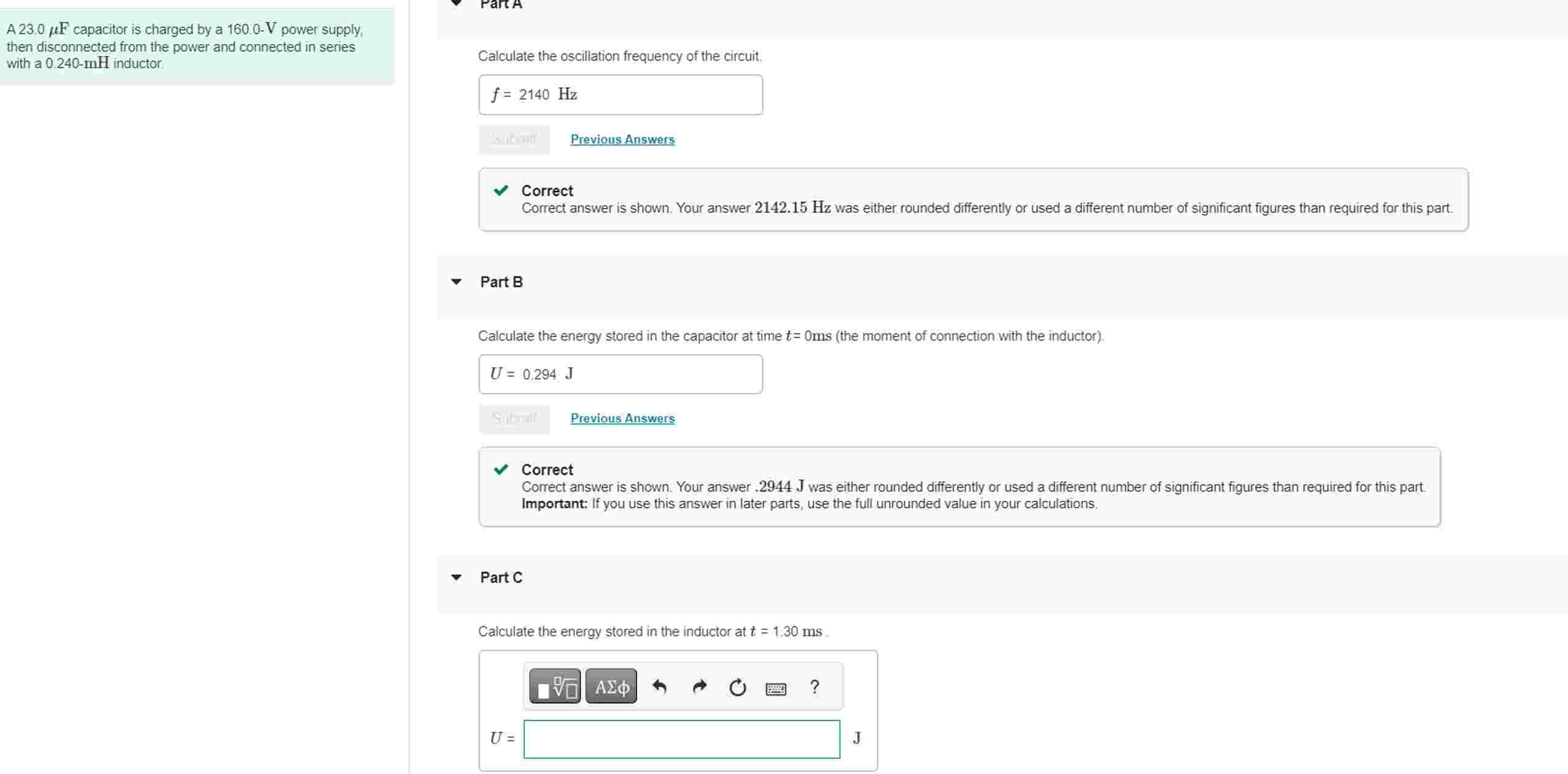 Calculate the oscillation frequency of the