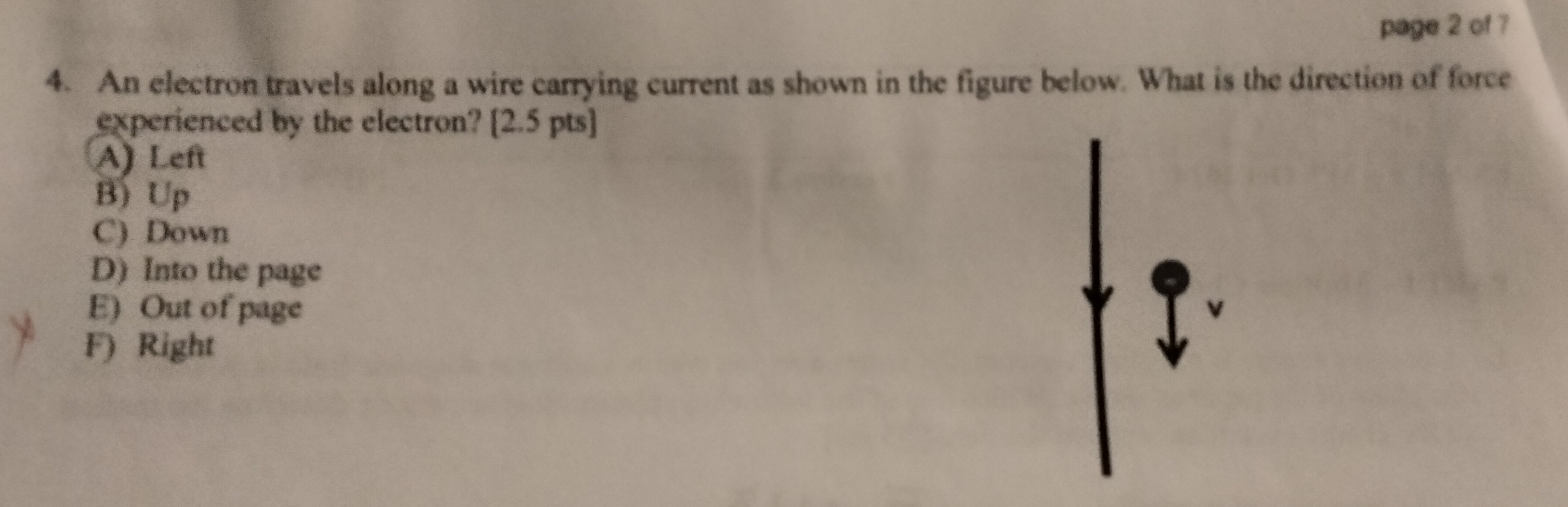 page 2 of 7 4 . An electron travels along a wire