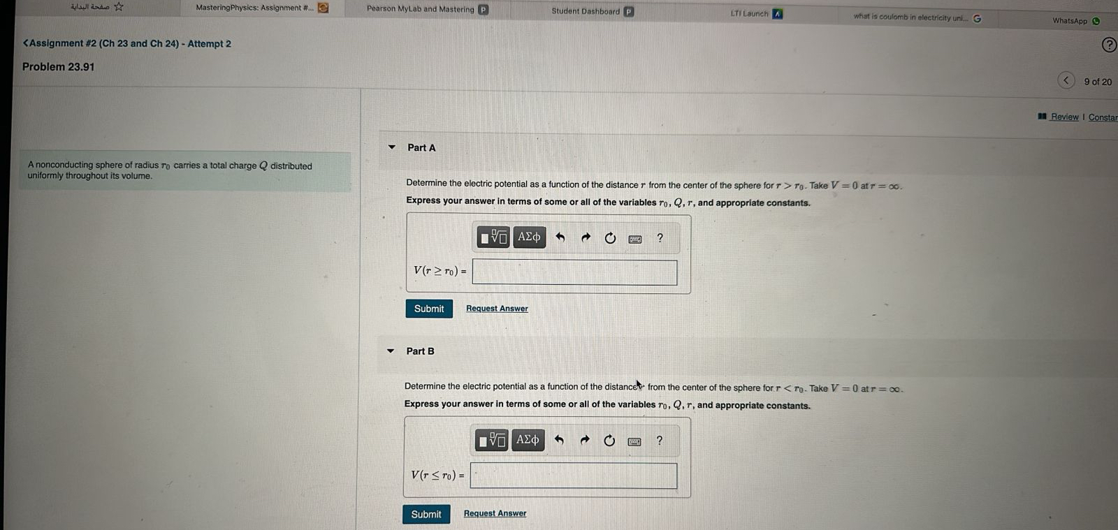 MasteringPhysics: Assignment # Pearson MyLab and