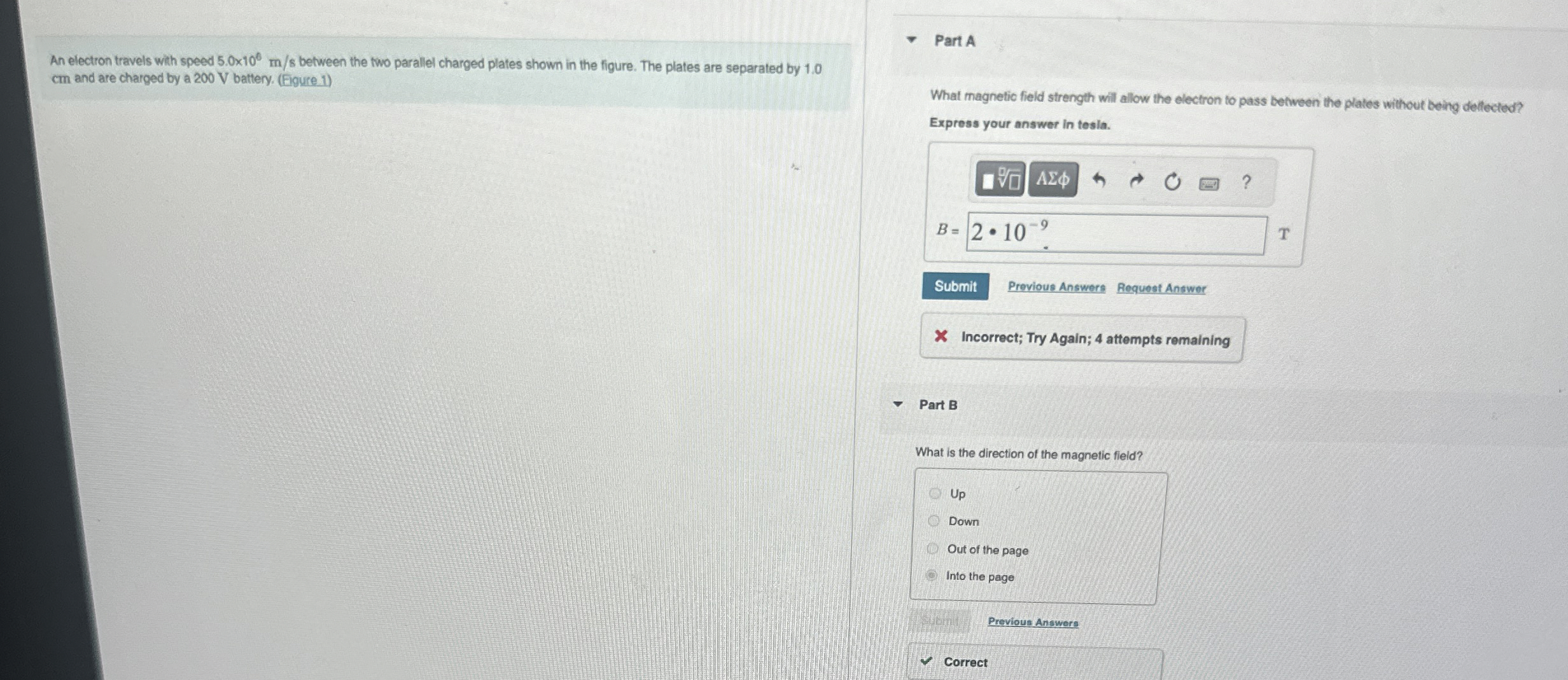 An electron travels with speed 5 . 0 1 0 m s
