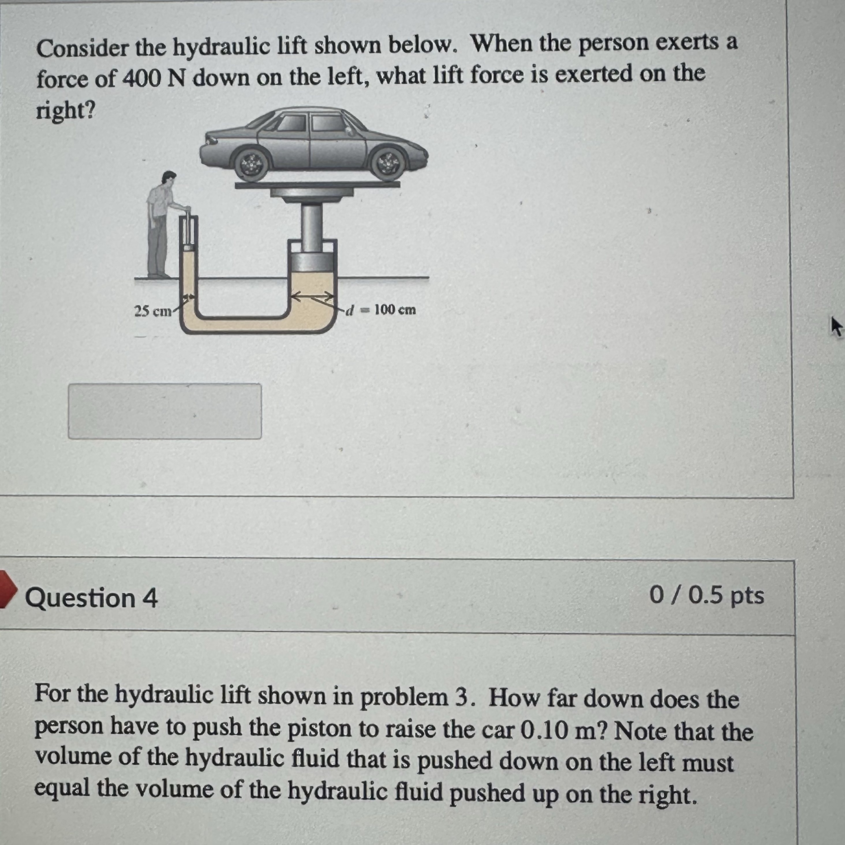 Consider the hydraulic lift shown below. When the
