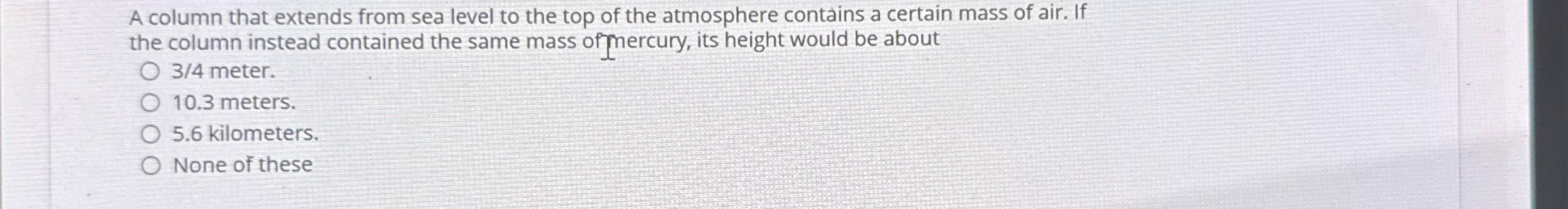A column that extends from sea level to the top