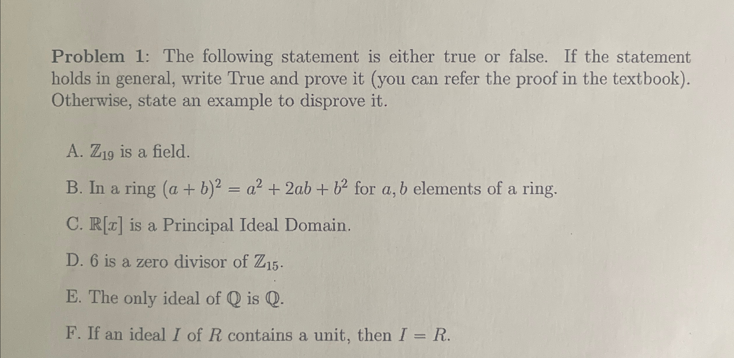 Problem 1 : The following statement is either