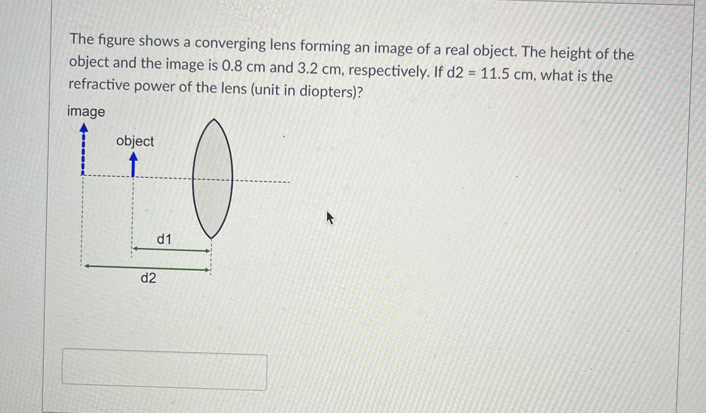 The figure shows a converging lens forming an