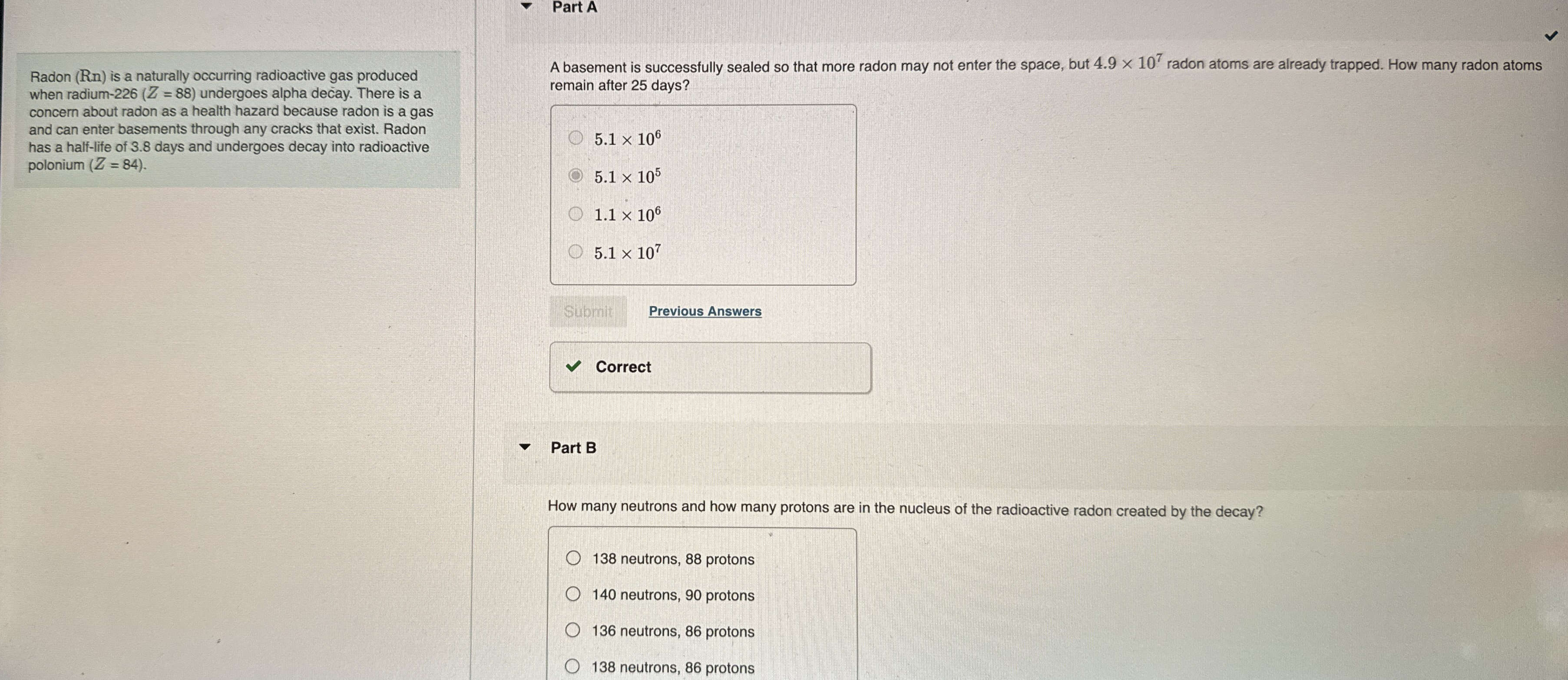 Part A Radon ( R n ) is a naturally occurring