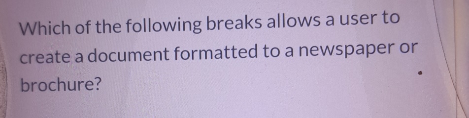 Which of the following breaks allows a user to