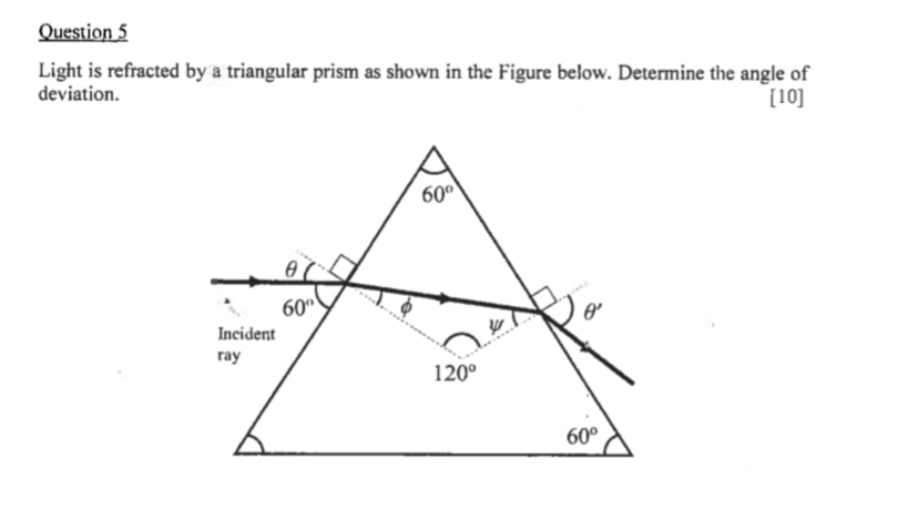 Question 5 Light is refracted by a triangular
